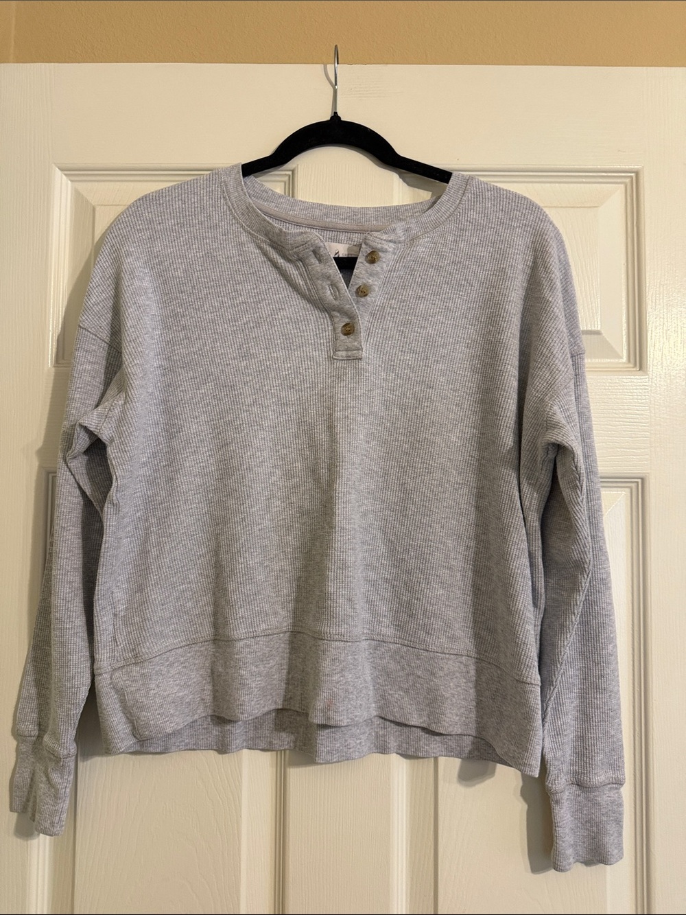 Lou & Grey Waffle Weave Thermal Henley Top Gray